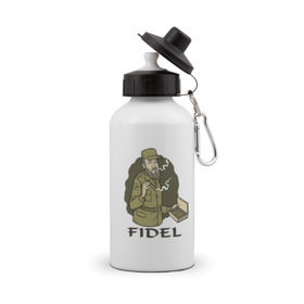 Бутылка спортивная с принтом Fidel Castro - Фидель Кастро , металл | емкость — 500 мл, в комплекте две пластиковые крышки и карабин для крепления | castro | cuba | fidel | кастро | куба | лидер | фидель