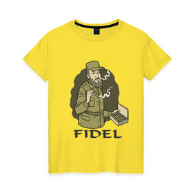 Женская футболка хлопок с принтом Fidel Castro - Фидель Кастро , 100% хлопок | прямой крой, круглый вырез горловины, длина до линии бедер, слегка спущенное плечо | Тематика изображения на принте: castro | cuba | fidel | кастро | куба | лидер | фидель