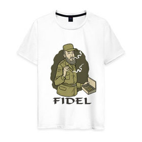 Мужская футболка хлопок с принтом Fidel Castro - Фидель Кастро , 100% хлопок | прямой крой, круглый вырез горловины, длина до линии бедер, слегка спущенное плечо. | Тематика изображения на принте: castro | cuba | fidel | кастро | куба | лидер | фидель