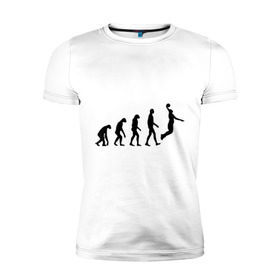 Мужская футболка премиум с принтом Баскетбольная эволюция , 92% хлопок, 8% лайкра | приталенный силуэт, круглый вырез ворота, длина до линии бедра, короткий рукав | баскетбол | баскетболист | дарвин | человек | эволюция