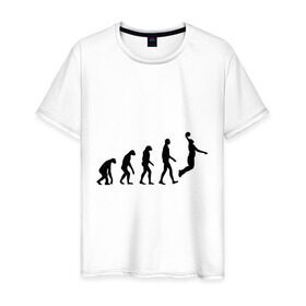 Мужская футболка хлопок с принтом Баскетбольная эволюция , 100% хлопок | прямой крой, круглый вырез горловины, длина до линии бедер, слегка спущенное плечо. | баскетбол | баскетболист | дарвин | человек | эволюция