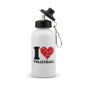 Бутылка спортивная с принтом I love volleyball - Я люблю волейбол , металл | емкость — 500 мл, в комплекте две пластиковые крышки и карабин для крепления | волейбол