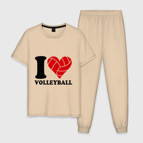 Мужская пижама хлопок с принтом I love volleyball - Я люблю волейбол , 100% хлопок | брюки и футболка прямого кроя, без карманов, на брюках мягкая резинка на поясе и по низу штанин
 | Тематика изображения на принте: волейбол