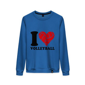 Женский свитшот хлопок с принтом I love volleyball - Я люблю волейбол , 100% хлопок | прямой крой, круглый вырез, на манжетах и по низу широкая трикотажная резинка  | волейбол