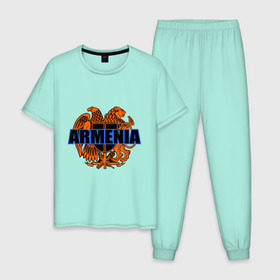 Мужская пижама хлопок с принтом Армения , 100% хлопок | брюки и футболка прямого кроя, без карманов, на брюках мягкая резинка на поясе и по низу штанин
 | armenia | армянин | герб армении