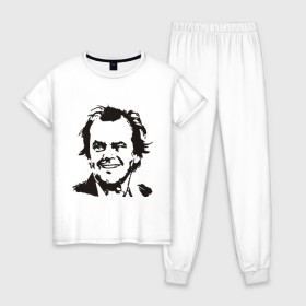 Женская пижама хлопок с принтом Джек Николсон , 100% хлопок | брюки и футболка прямого кроя, без карманов, на брюках мягкая резинка на поясе и по низу штанин | 