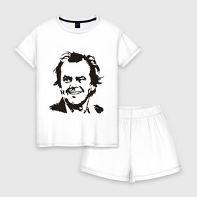 Женская пижама с шортиками хлопок с принтом Джек Николсон , 100% хлопок | футболка прямого кроя, шорты свободные с широкой мягкой резинкой | 