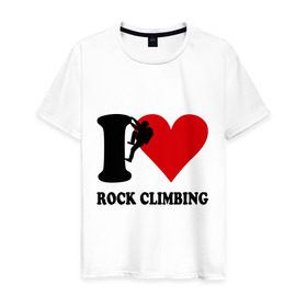 Мужская футболка хлопок с принтом I love rock climbing - Я люблю скалолазание , 100% хлопок | прямой крой, круглый вырез горловины, длина до линии бедер, слегка спущенное плечо. | Тематика изображения на принте: i love | rock climbing | скалолазание | я люблю