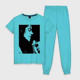 Женская пижама хлопок с принтом Michael Jackson (14) , 100% хлопок | брюки и футболка прямого кроя, без карманов, на брюках мягкая резинка на поясе и по низу штанин | michael jackson | pop | король | легенда | майкл джексон | майкл джексонпортрет | поп