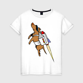 Женская футболка хлопок с принтом Ракета-дог , 100% хлопок | прямой крой, круглый вырез горловины, длина до линии бедер, слегка спущенное плечо | дог | дог ракета | пес | пес ракета | ракета | ракета дог