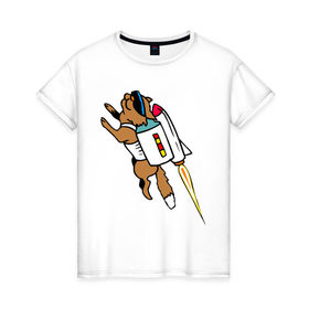 Женская футболка хлопок с принтом Ракета-кот , 100% хлопок | прямой крой, круглый вырез горловины, длина до линии бедер, слегка спущенное плечо | 