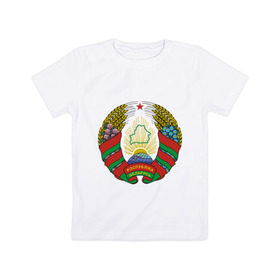 Детская футболка хлопок с принтом Белоруссия герб , 100% хлопок | круглый вырез горловины, полуприлегающий силуэт, длина до линии бедер | белоруссия | герб | государство | минск | республика | символ | снг | страна