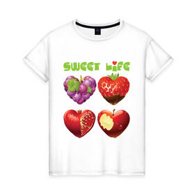 Женская футболка хлопок с принтом Sweet Life - Сладкая жизнь , 100% хлопок | прямой крой, круглый вырез горловины, длина до линии бедер, слегка спущенное плечо | sweet life | конфеты | сладкая жизнь | сладкое | сладости | сладость