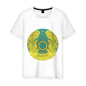 Мужская футболка хлопок с принтом Казахстан герб , 100% хлопок | прямой крой, круглый вырез горловины, длина до линии бедер, слегка спущенное плечо. | герб | государство | казахстан | символ | снг | страна