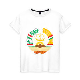 Женская футболка хлопок с принтом Таджикистан герб , 100% хлопок | прямой крой, круглый вырез горловины, длина до линии бедер, слегка спущенное плечо | герб | государство | символ | снг | страна | таджикинстан