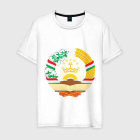 Мужская футболка хлопок с принтом Таджикистан герб , 100% хлопок | прямой крой, круглый вырез горловины, длина до линии бедер, слегка спущенное плечо. | герб | государство | символ | снг | страна | таджикинстан