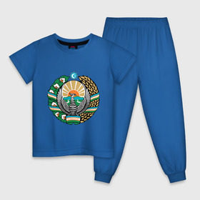 Детская пижама хлопок с принтом Узбекистан герб , 100% хлопок |  брюки и футболка прямого кроя, без карманов, на брюках мягкая резинка на поясе и по низу штанин
 | герб | государство | символ | снг | страна | узбекистан