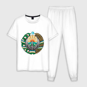 Мужская пижама хлопок с принтом Узбекистан герб , 100% хлопок | брюки и футболка прямого кроя, без карманов, на брюках мягкая резинка на поясе и по низу штанин
 | герб | государство | символ | снг | страна | узбекистан