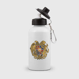Бутылка спортивная с принтом Армения герб , металл | емкость — 500 мл, в комплекте две пластиковые крышки и карабин для крепления | armenia | армения | герб | политические | снг