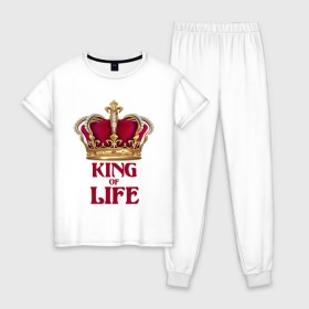 Женская пижама хлопок с принтом King of Life - Король жизни , 100% хлопок | брюки и футболка прямого кроя, без карманов, на брюках мягкая резинка на поясе и по низу штанин | 