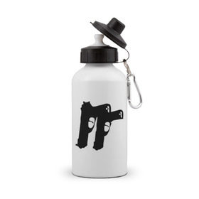 Бутылка спортивная с принтом Пистолеты , металл | емкость — 500 мл, в комплекте две пластиковые крышки и карабин для крепления | Тематика изображения на принте: рэпчик | стволы