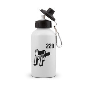 Бутылка спортивная с принтом 228 (2) , металл | емкость — 500 мл, в комплекте две пластиковые крышки и карабин для крепления | два два восемь | пистолеты | стволы