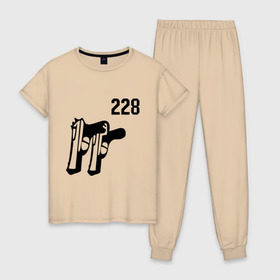 Женская пижама хлопок с принтом 228 (2) , 100% хлопок | брюки и футболка прямого кроя, без карманов, на брюках мягкая резинка на поясе и по низу штанин | два два восемь | пистолеты | стволы