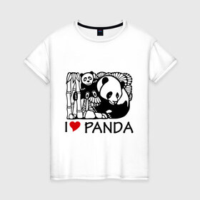 Женская футболка хлопок с принтом I love panda , 100% хлопок | прямой крой, круглый вырез горловины, длина до линии бедер, слегка спущенное плечо | панда