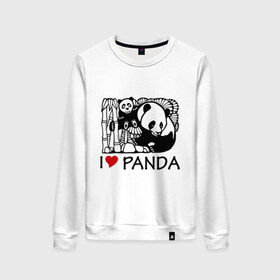 Женский свитшот хлопок с принтом I love panda , 100% хлопок | прямой крой, круглый вырез, на манжетах и по низу широкая трикотажная резинка  | панда