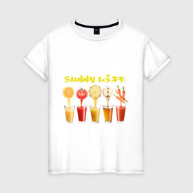 Женская футболка хлопок с принтом Sunny Life - Солнечная жизнь , 100% хлопок | прямой крой, круглый вырез горловины, длина до линии бедер, слегка спущенное плечо | 