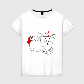 Женская футболка хлопок с принтом Влюблённая кошка , 100% хлопок | прямой крой, круглый вырез горловины, длина до линии бедер, слегка спущенное плечо | 