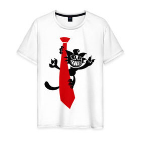 Мужская футболка хлопок с принтом Кот на галстуке , 100% хлопок | прямой крой, круглый вырез горловины, длина до линии бедер, слегка спущенное плечо. | галстук | кот | котенок | котик | котяра | кошак | кошки
