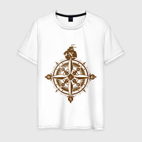 Мужская футболка хлопок с принтом Пиратский компас , 100% хлопок | прямой крой, круглый вырез горловины, длина до линии бедер, слегка спущенное плечо. | пират