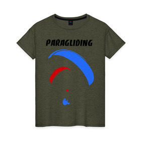 Женская футболка хлопок с принтом Paragliding , 100% хлопок | прямой крой, круглый вырез горловины, длина до линии бедер, слегка спущенное плечо | paragliding | воздушный спорт | парашют | парашютизм
