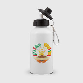 Бутылка спортивная с принтом Таджикистан герб , металл | емкость — 500 мл, в комплекте две пластиковые крышки и карабин для крепления | политические | таджикистан герб | таджиксткий