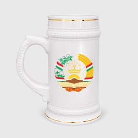 Кружка пивная с принтом Таджикистан герб ,  керамика (Материал выдерживает высокую температуру, стоит избегать резкого перепада температур) |  объем 630 мл | Тематика изображения на принте: политические | таджикистан герб | таджиксткий