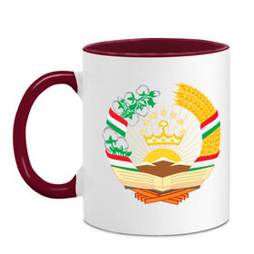 Кружка двухцветная с принтом Таджикистан герб , керамика | объем — 330 мл, диаметр — 80 мм. Цветная ручка и кайма сверху, в некоторых цветах — вся внутренняя часть | политические | таджикистан герб | таджиксткий