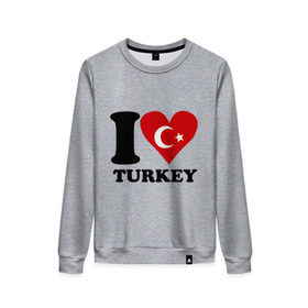 Женский свитшот хлопок с принтом I love turkey , 100% хлопок | прямой крой, круглый вырез, на манжетах и по низу широкая трикотажная резинка  | i love turkey | полумесяц | турция | флаги | я люблю