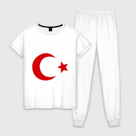 Женская пижама хлопок с принтом Турция , 100% хлопок | брюки и футболка прямого кроя, без карманов, на брюках мягкая резинка на поясе и по низу штанин | turkey | полумесяц | турция | флаги