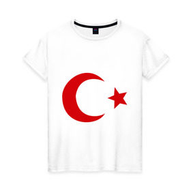Женская футболка хлопок с принтом Турция , 100% хлопок | прямой крой, круглый вырез горловины, длина до линии бедер, слегка спущенное плечо | turkey | полумесяц | турция | флаги