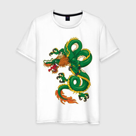 Мужская футболка хлопок с принтом Зелёный дракон , 100% хлопок | прямой крой, круглый вырез горловины, длина до линии бедер, слегка спущенное плечо. | 