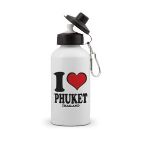 Бутылка спортивная с принтом I love Phuket , металл | емкость — 500 мл, в комплекте две пластиковые крышки и карабин для крепления | слон