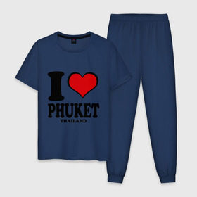 Мужская пижама хлопок с принтом I love Phuket , 100% хлопок | брюки и футболка прямого кроя, без карманов, на брюках мягкая резинка на поясе и по низу штанин
 | слон