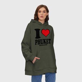 Худи SuperOversize хлопок с принтом I love Phuket , 70% хлопок, 30% полиэстер, мягкий начес внутри | карман-кенгуру, эластичная резинка на манжетах и по нижней кромке, двухслойный капюшон
 | слон