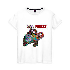 Женская футболка хлопок с принтом Phuket (4) , 100% хлопок | прямой крой, круглый вырез горловины, длина до линии бедер, слегка спущенное плечо | слон