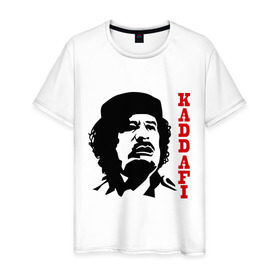 Мужская футболка хлопок с принтом Каддафи (2) , 100% хлопок | прямой крой, круглый вырез горловины, длина до линии бедер, слегка спущенное плечо. | восток | деятель | каддафи | ливия | министр | муамар