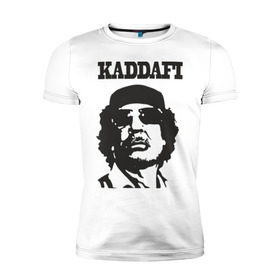 Мужская футболка премиум с принтом Каддафи (4) , 92% хлопок, 8% лайкра | приталенный силуэт, круглый вырез ворота, длина до линии бедра, короткий рукав | Тематика изображения на принте: восток | каддафи | ливия | министр | муамар