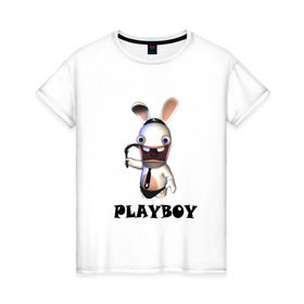 Женская футболка хлопок с принтом Плейбой (2) , 100% хлопок | прямой крой, круглый вырез горловины, длина до линии бедер, слегка спущенное плечо | playboy | зайчик | заяц | плейбой