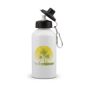 Бутылка спортивная с принтом Райский уголок , металл | емкость — 500 мл, в комплекте две пластиковые крышки и карабин для крепления | море | на море | пальмы | пляж | рай | райский отдых | райский уголок | райское наслаждение