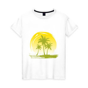 Женская футболка хлопок с принтом Райский уголок , 100% хлопок | прямой крой, круглый вырез горловины, длина до линии бедер, слегка спущенное плечо | море | на море | пальмы | пляж | рай | райский отдых | райский уголок | райское наслаждение